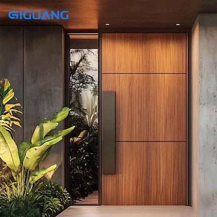 Luxury Security Wood Patten Design Villa Houses Modern Aluminum Front Entrance Pivot Door With Anti Theft Lock
