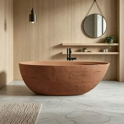 Luxury Freestanding White Oval Artificial Stone Solid Surface Soaking Bathtub For Hotel