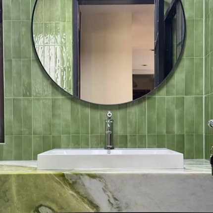 Azure Green Marble Freestanding Washbasin – With Base, Natural Stone, Customizable for Home, Hotel and Engineering Projects