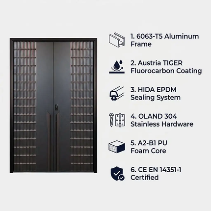 Anodized Burglar Proof Hinged Aluminum Alloy Front Door Condo Garden Villa Postmodern Style Auto Close