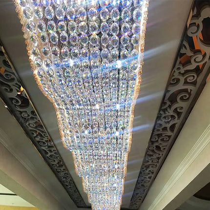 Custom Rectangular Wave Shape Luxury Hotel Crystal Chandeliers Modern Banquet Hall Events Custom Large Flush Mount Ceiling Lamp