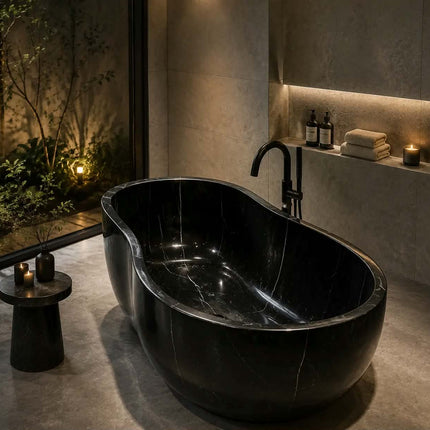 Modern Nero Marquina Marble Soaped Stone Bathtub Freestanding 50 Inches Whirlpool Bathroom Shower for Resort Hotels Project