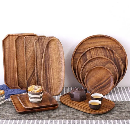 Custom Engraved Acacia Biodegradable Dinner Plate Set, Eco-Friendly Irregular Platters