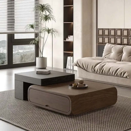 Made of concrete Mid-Century Modern Small-Sized Apartment Living Room Home Walnut Color Retractable Square Coffee Table