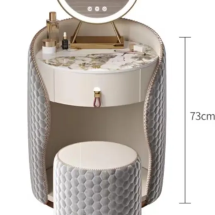 French European Luxury Solid Wood Vanity Set Lighted Adjustable Mirror Stool Modular Storage Space-Saving For Apartment Bedroom