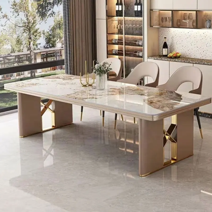 Italian Dining Room Furniture – Rectangular Light Rock Dining Table, Elegant and Durable for Household Use