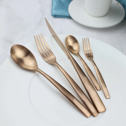 Modern Luxury Stainless Steel Matte Rose Gold Communal Spoons Elegant Restaurant Banquet Tableware Set For Buffet And Service