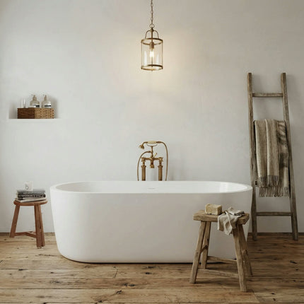 Salvere FW-7713-67 Modern Freestanding Bathtub Premium Acrylic Reinforced Fiberglass Resin Oval Shape 23 Inch Height Soaking Tub