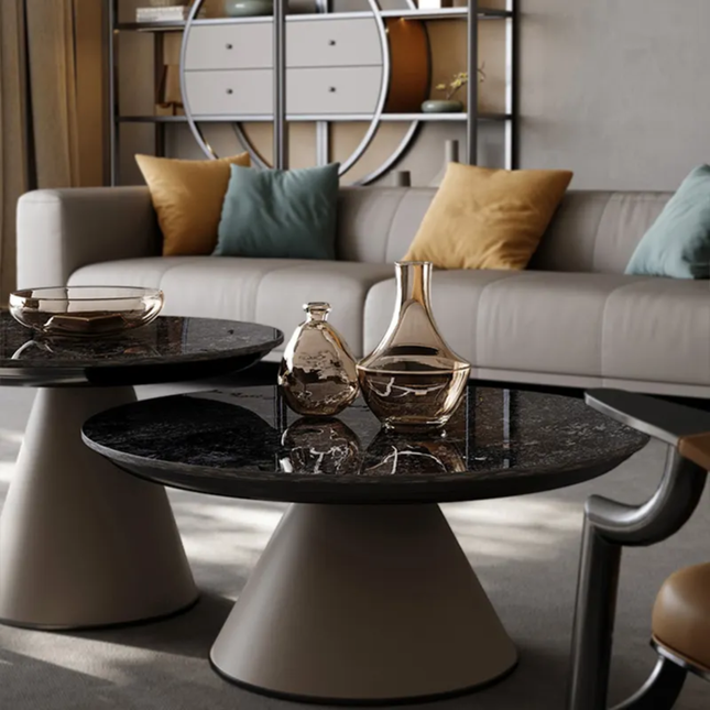 High Quality Living Room Furniture Luxury Round Marble Glass Top Tea Coffee Table Model Stainless Steel Coffee Table Set