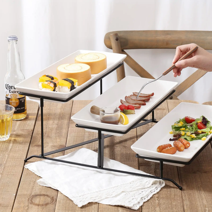 Modern Afternoon 3 Tier Catering Serving Trays Buffet Party Porcelain Platters Metal Fruit Cake Dessert Food Display Riser