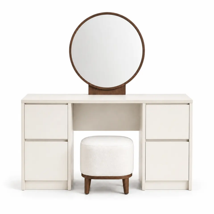Warm Walnut Wood Finish 4-Drawer Vanity Table Freestanding Dressing Table for Bedroom 1300×805×420mm,Mirror Optional