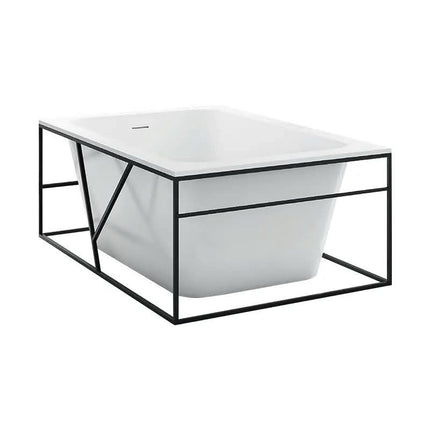 Modern Artificial Stone Rectangle Freestanding Indoor Luxury Eco-Friendly Durable Soaking Bathtub Easy Apartment Bathroom