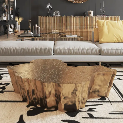 Italian light luxury tree root coffee table etched stainless steel living room furniture High-Low combination side table