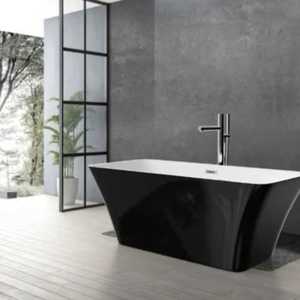 Modern Square Shape Acrylic Free-Standing Bath Tub Solid Surface Whirlpool Soaking Drainer Durable Center Drain