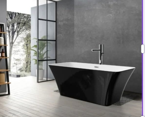 Modern Square Shape Acrylic Free-Standing Bath Tub Solid Surface Whirlpool Soaking Drainer Durable Center Drain
