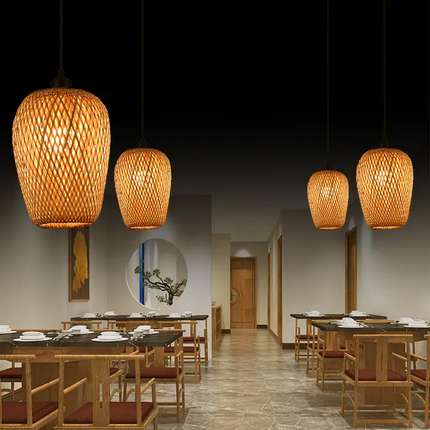 New Design Handmade Woven Bamboo Wicker Pendant Light Fixture Natural Rattan Hanging Lamps Chandelier for Home Decor Restaurant