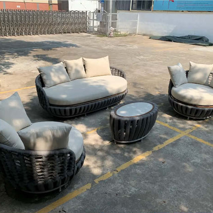 Outdoor Nordic Rattan Sofa Set with Aluminum Alloy Waterproof & Sun-Proof for Courtyard Terrace Garden Furniture