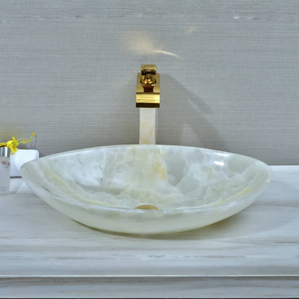 Luxury Wash Basin White Onyx Bathroom Single Vessel Sink Big Size Basin Sink Bathroom Cabinet Countertop Art Wash Basin