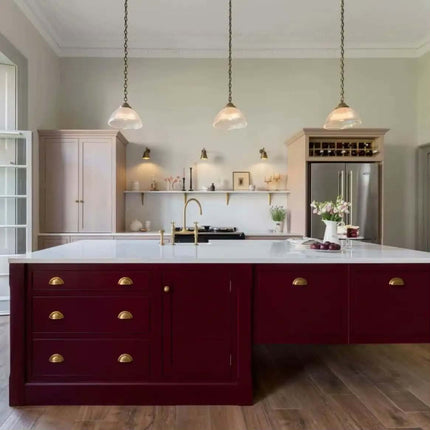 Red Pink Classic Luxury Solid Wood Modular Kitchen Cabinets with Plywood Construction Modern Kitchen Island Hinge & Backplash