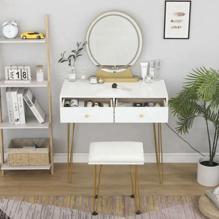 Modern High Quality White Teak Wood Dressing Table With LED Touch Illuminate Mirror Wall Mount For Bedroom Hotel Bathroom