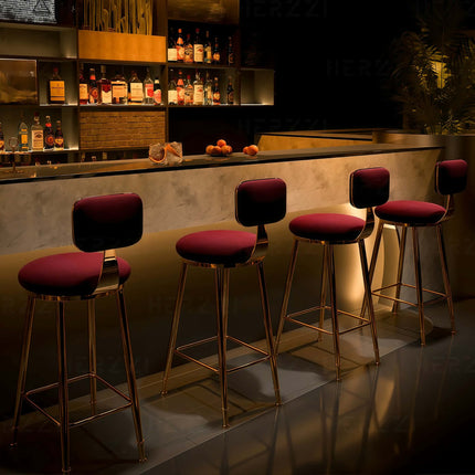 Nordic Vintage Modern Metal Backrest Leather Fixed Height Bar Stools For Kitchen Island Counter And Dining
