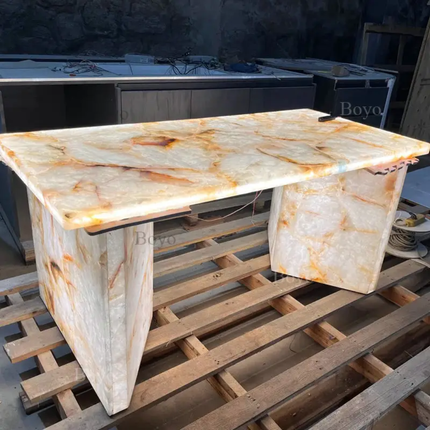 Natural Stone Backlit Marble Slabs Furniture Backlit Led Illuminated Marble Table Rectangular White Onyx Lumistone Dining Table