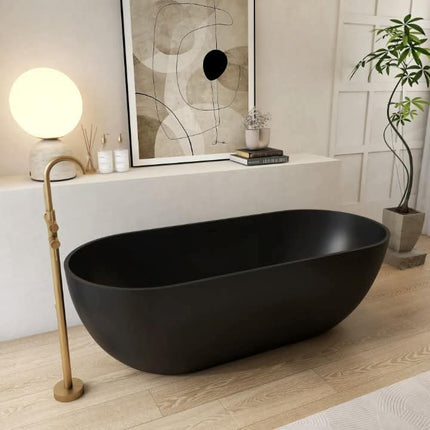 Maydon Modern Freestanding Solid Surface Oval Bathtub Matte Black Stylist Design Eco-Friendly Durable Soaking Tub Artificial