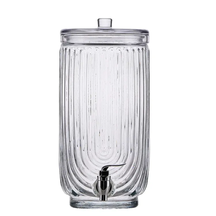 New Design 3.8L Clear Embossed Glass Beverage Dispenser With Tap Lid for Juice Lemonade Party-BPA Free