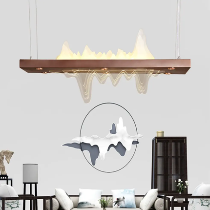 Nordic Living Room Rectangular Classical Villa Pendant Light Wooden Simple Acrylic Line Pendant Light