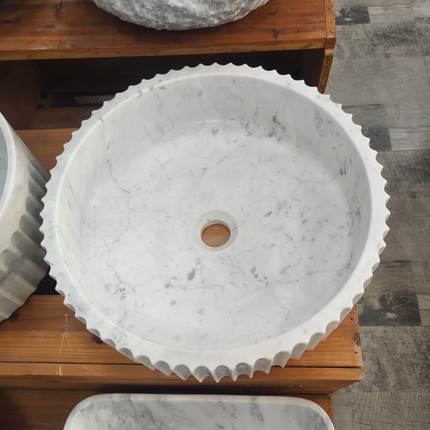 Round White Marble Stone Artistic Sink Premium Natural Stone Basin Designer Edition Modern Home Hotel Decor Bathroom Wash Basin