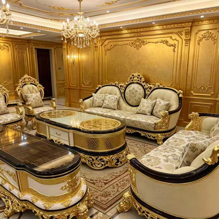Royal Cream Gold Hand Carved Classic Sofa Set of Supreme Grandeur