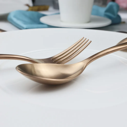 Modern Luxury Stainless Steel Matte Rose Gold Communal Spoons Elegant Restaurant Banquet Tableware Set For Buffet And Service