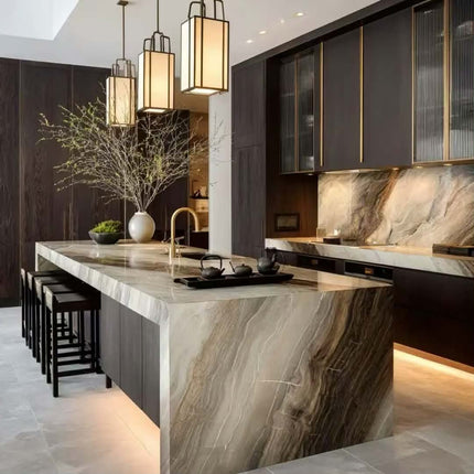BALOM Luxurious Style Kitchen Furniture Island Unit with LED light Modern Kitchen Cabinet Custom Solid Wood OEM Factory Direct