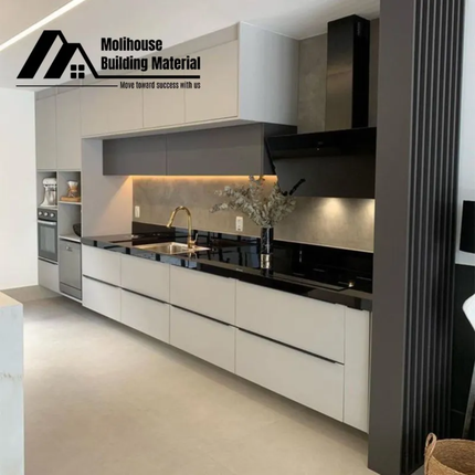 Automatic Kitchen Cupboard Modern Design Modular Customized Ready Made Lacquer Cabinet Kitchen Beige Color China Kitchen Cabinet