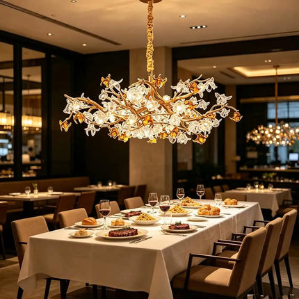 Luxury Art Pendant Light Branch Chandelier Handmade Flower G9 Build Aluminum Glass Shade 3-Temperature Living Room Dining Room