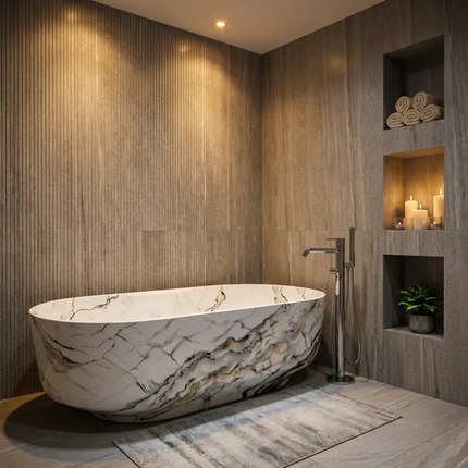 Luxury 1.7m Artificial Calacatta Viola Marble Freestanding Bathtub Modern 2-Person Oval Shape Artificial Stone 5-Star Hotel Spa