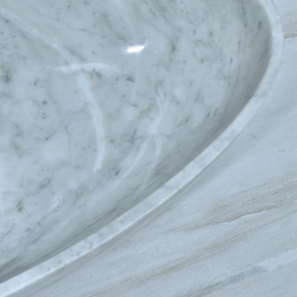 Fashionable Italy Carrara White Marble Big Size Counter Top Wash Basin Water Droplet Shape Polished Art Bathroom Sink