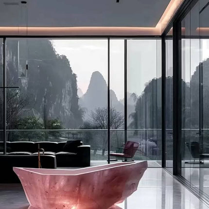 LUXURY Marble Bathtub LED Lights Adjustable Massage Jets Temperature Control freestanding High Quality Natural Bathroom Villa