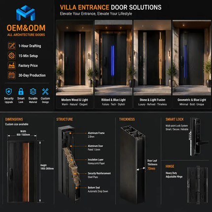 Custom Villa Stainless Steel Front Metal Modern Exterior Anti-Theft Security Steel Cast Aluminum Manual Apartment Entrance Door
