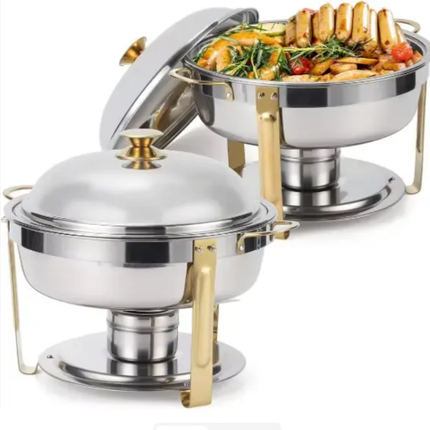 5.5L Gold Stainless Steel Round Food Warmer Buffet Set Food Warner Buffet Chafer Chafing Dish For Hotel Catering
