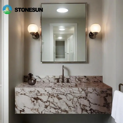 Stonesun Modern Solid Marble Sink – Calacatta Viola, for Luxury Ensuite Bathroom and Washroom Use