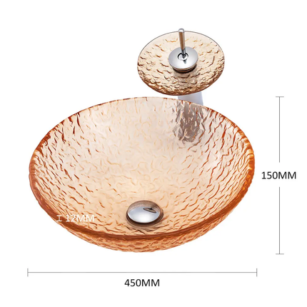 Bathroom Manufacturers Orange Transparent Art Glass WashBasin Bathroom Round Above Table Basin With Waterfall Faucet