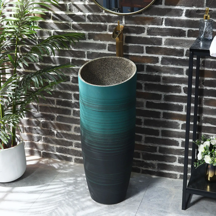 Traditional Irregular Porcelain Washbasin with Lotus Motifs – Floor-Mounted, Free-Standing Pedestal Sink for Bathrooms