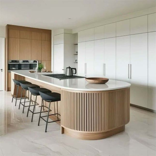 Modern Luxury Matte Black Laminated Kitchen Worktop Island Table Modular Kitchen Cabinet With Storage