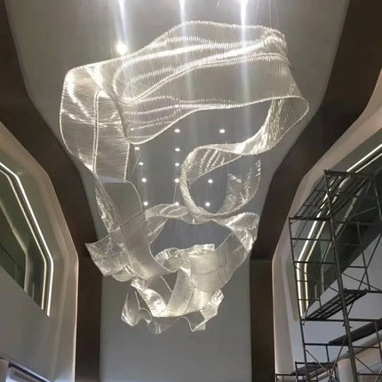 Customized Shaped Shape Art Crystal Glass Ribbon Modern Chandelier Lighting for Hotel Lobby Sales Department Banquet Hall