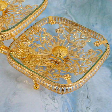 European Style Light Luxury Simple Glass Solid Pattern Multi-Tier Fruit Plate Afternoon Tea Snack Candy
