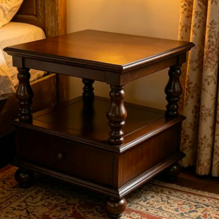 Traditional Solid Wood End Table 1-Drawer Classic Nightstand Study Wooden Side for Living Room and Bedroom
