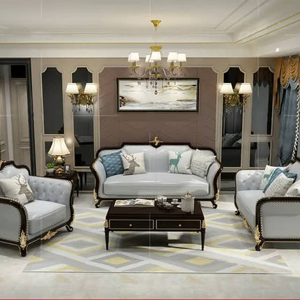 European Retro Sofa Living Room Furniture Set Solid Wood Genuine Leather Living Room Sofas Old Home Sofa Set