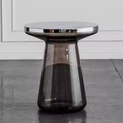 Contemporary Living Room Coffee Table, Tempered Glass Mirror Top With Patterned Brass Metal Side Table For Hotel