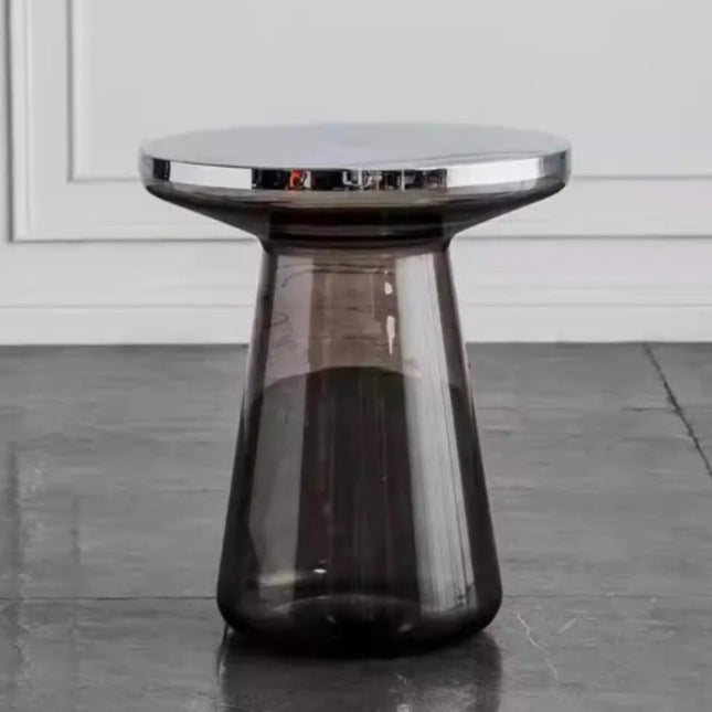 Contemporary Living Room Coffee Table, Tempered Glass Mirror Top With Patterned Brass Metal Side Table For Hotel